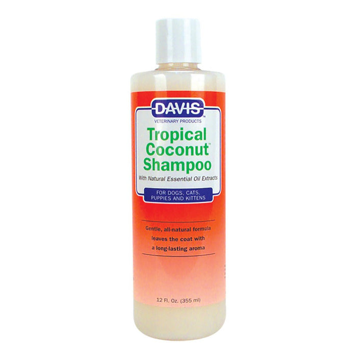 Davis Tropical Coconut Shampoo for Dogs & Cats – Gentle, pH - Balanced, Natural Conditioning Shampoo with Natural Essential Oils for Puppies and Kittens - DDML - 12 oz - 1