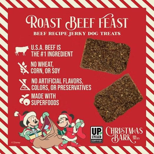 Disney Christmas Bark Jerky Dog Treats, 5 oz  Roast Beef, Turkey & Pineapple Flavors, Grain - Free, Healthy Soft Holiday Treats, Made in USA - PH3L - Roast Beef Feast - 5 oz - 3