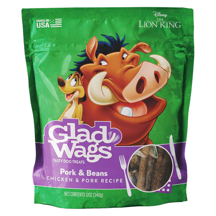 Disney Glad Wags Dog Treats  Chicken, Beef, Turkey & Pork Homestyle Jerky, Grain - Free, 12 oz, Made in USA - PH3T - Pork & Beans - 12 oz - 15