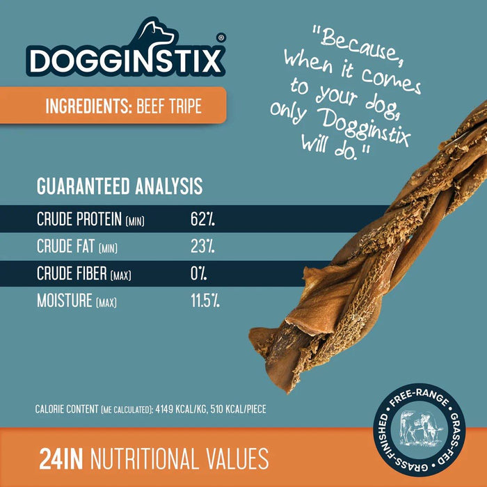Dogginstix Braided Beef Tripe Natural Dog Chew – Digestible, Nutrient Rich, Omega 3 - DG2X - 24"L - Beef - 1 ct - 11