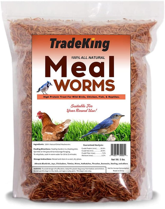 Dried Mealworms for Wild Birds, Chickens, Fish, & Reptiles - NC24 - 5 lbs - 10