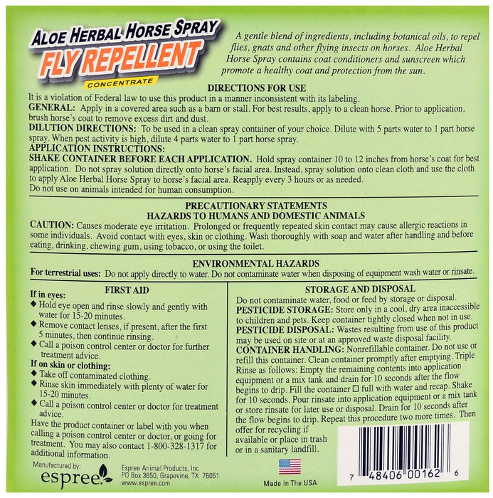 Espree Aloe Herbal Fly Spray for Horses - CA15 - Concentrate - Gallon - 3