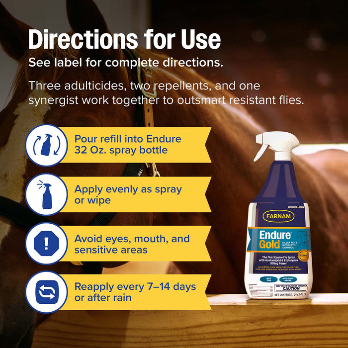 Farnam Endure Gold Killer Fly & Mosquito Spray for Horses - FAZB - 1 Gallon Refill - 14