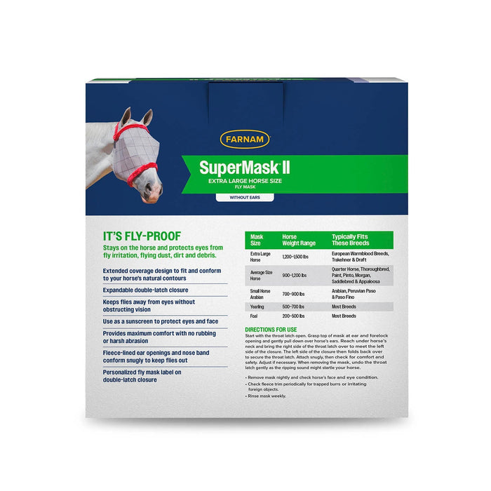 Farnam SuperMask II Horse Fly Mask without Ears - FACV - Draft - White / Red Trim - 18