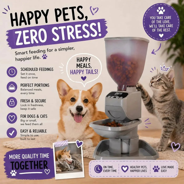 Feeding Friend Automatic Pet Feeder – Timed Portion Control Food & Water Dispenser for Cats and Dogs - RL33 - Taupe - Small - 1 - 29