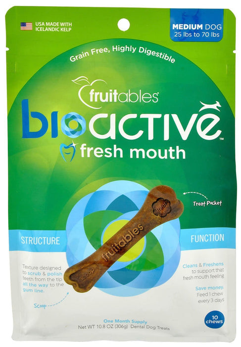 Fruitables BioActive Fresh Mouth Dental Chews For Dogs - VET1C - Medium - 10 count - 9