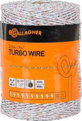Gallagher Turbo Wire, White, 3/32” (2.5mm) – High - Conductivity Electric Fence Wire for Livestock, Portable & Long - Distance - XI3M - 3/32” (2.5 mm) - 656 ft - 3