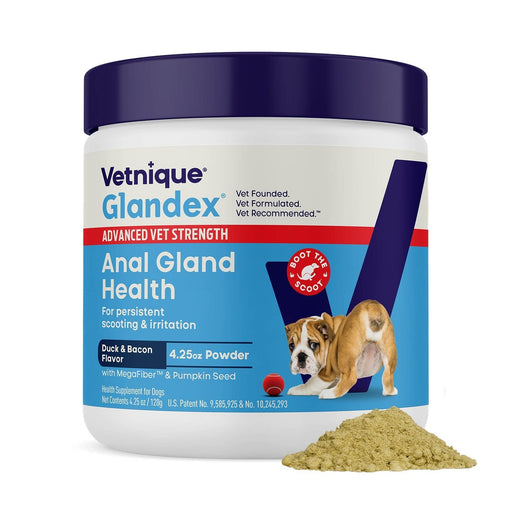 Glandex Advanced Vet Strength Anal Gland Health Powder for Dogs, Duck & Bacon Flavor - VQLAP - Duck & Bacon - 4.25 oz - 1
