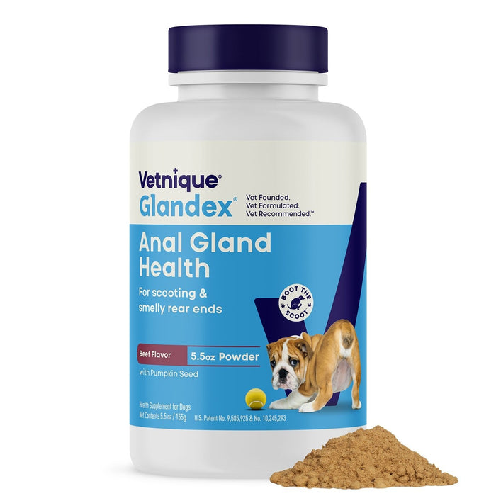 Glandex Anal Gland Health Powder for Dogs, Beef Flavored - VQLAA - 5.5 oz - Beef Liver - 3