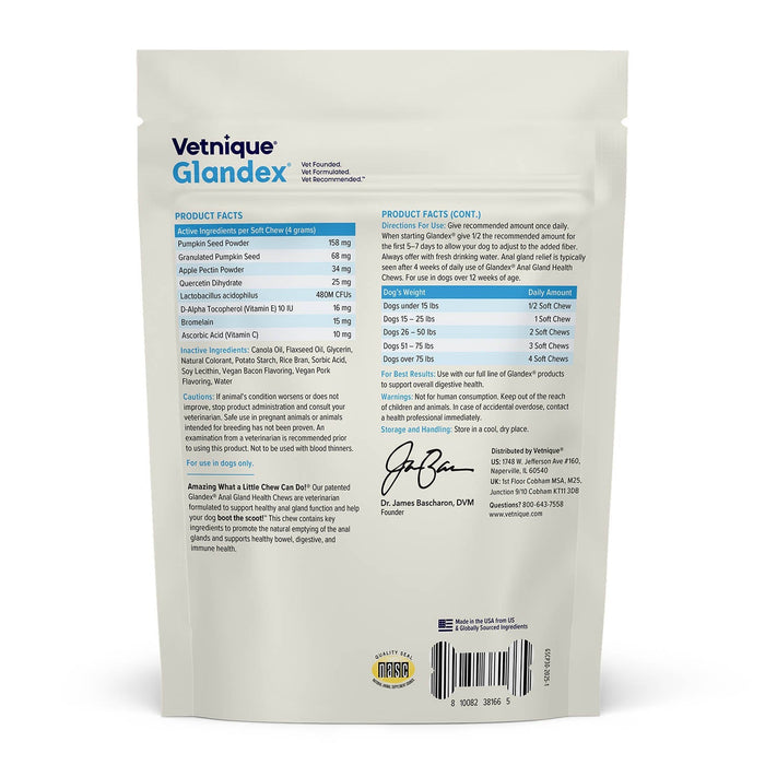 Glandex Anal Gland Health Soft Chews for Dogs - VQLAE - Bacon - 30 ct - 12