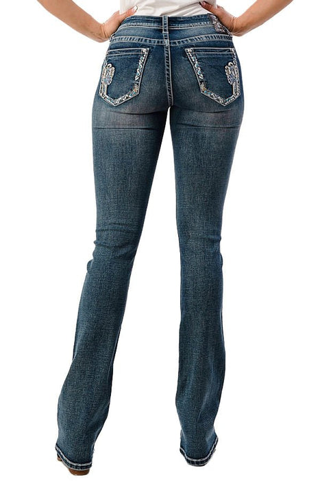 Grace in LA Women's Western Cactus Embellished Mid Rise Bootcut Jeans - GLA1G - 26 - 2