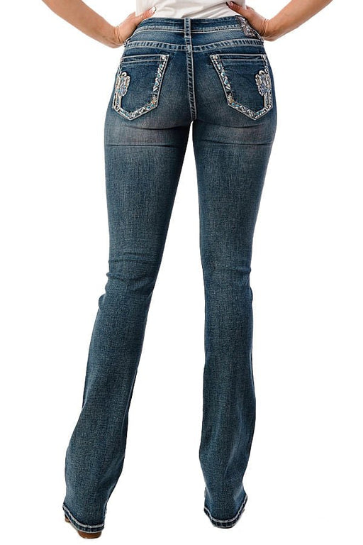 Grace in LA Women's Western Cactus Embellished Mid Rise Bootcut Jeans - GLA1G - 26 - 2