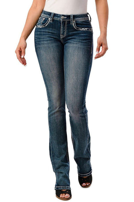 Grace in LA Women's Western Cactus Embellished Mid Rise Bootcut Jeans - GLA1G - 26 - 1
