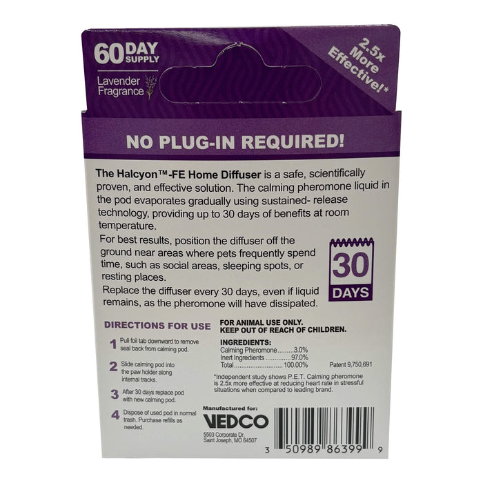 Halcyon FE Calming Home Diffuser for Cats - Starter Kit & Refills - VEDBR - Lavender - 2 pk Refill (2 Month Supply) - 4