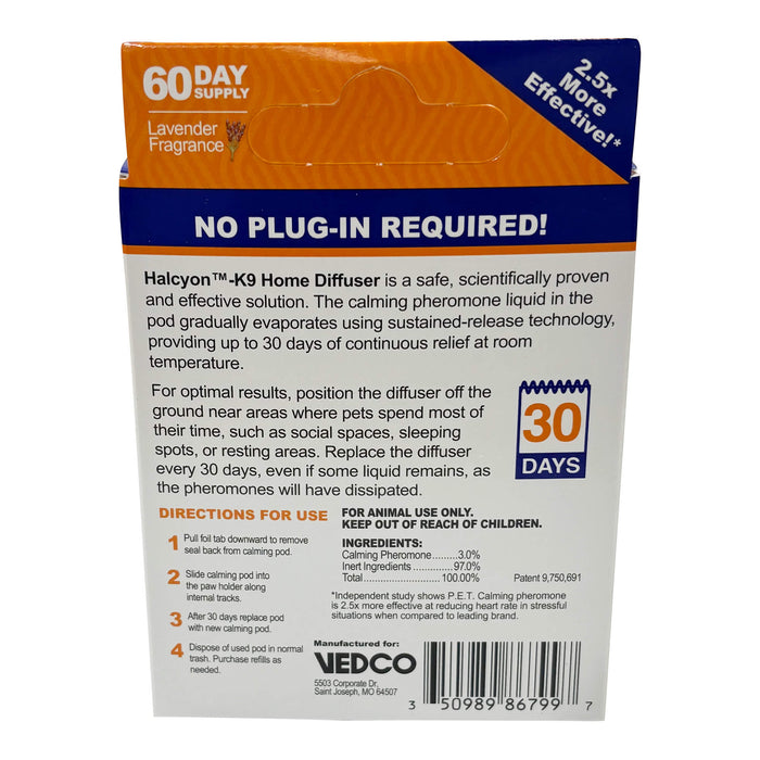 Halcyon K9 Calming Home Diffuser for Dogs Starter Kit & Refills - VEDBK - Lavender - 2 pk Refill (2 Month Supply) - 4