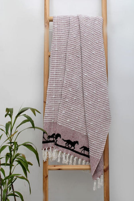 Horses Cotton Throw Blanket - AWIR7 - Red - 1