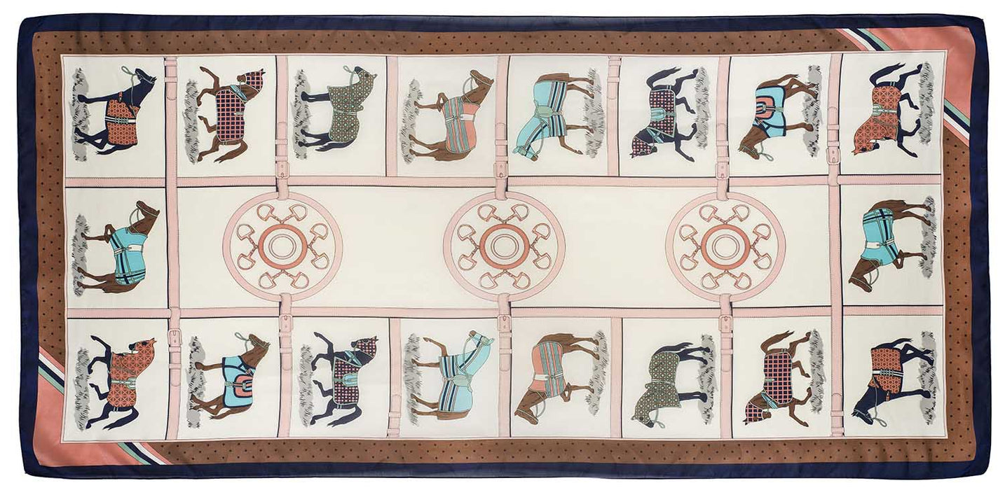 Horses in Blankets Silky Scarf, 35" x 70" - AWI32 - Multi - 1