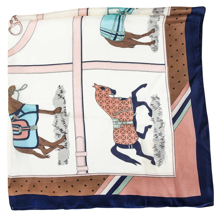 Horses in Blankets Silky Scarf, 35" x 70" - AWI32 - Multi - 2