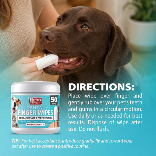 Jeffers Pet Dental Finger Wipes for Dogs & Cats, 50 Count Count 