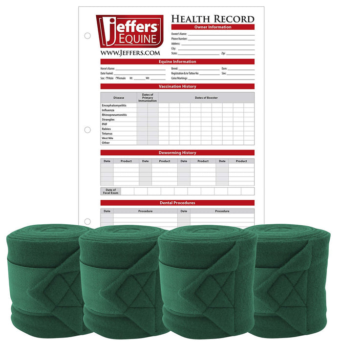 Jefers Horse Fleece Polo Wraps - Reusable Set of 4 Wraps and 1 Equine Health Record - NEWC-KIT - 4 Fleece Polo Wraps & 1 Health Record - Hunter Green - 4