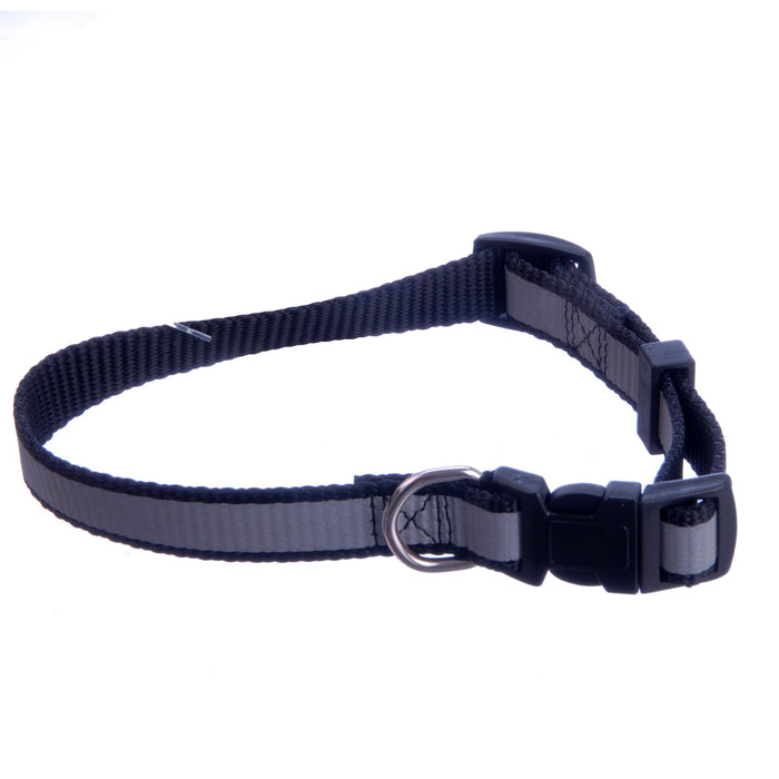 Jeffers Reflective Safety Stripe Adjustable Nylon Dog Collar – Glow - in - the - Dark for Night Visibility - IDEC - 1"W x 16" - 26"L - Black - 3