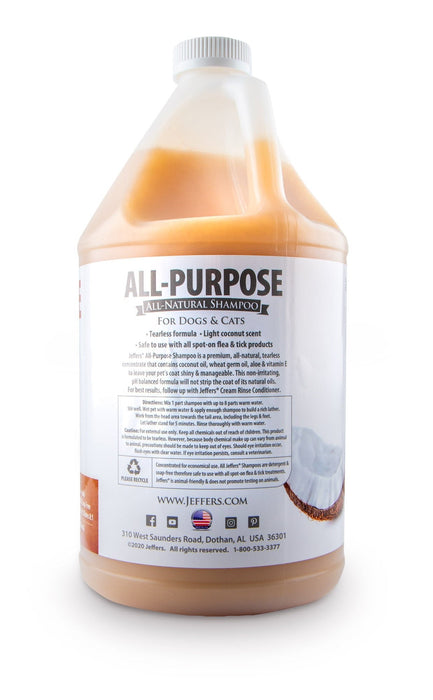 Jeffers Pet Tearless All - Purpose All - Natural Coconut Oil Shampoo for Dogs & Cats - TZP2 - 1 gallon - 1 - 5