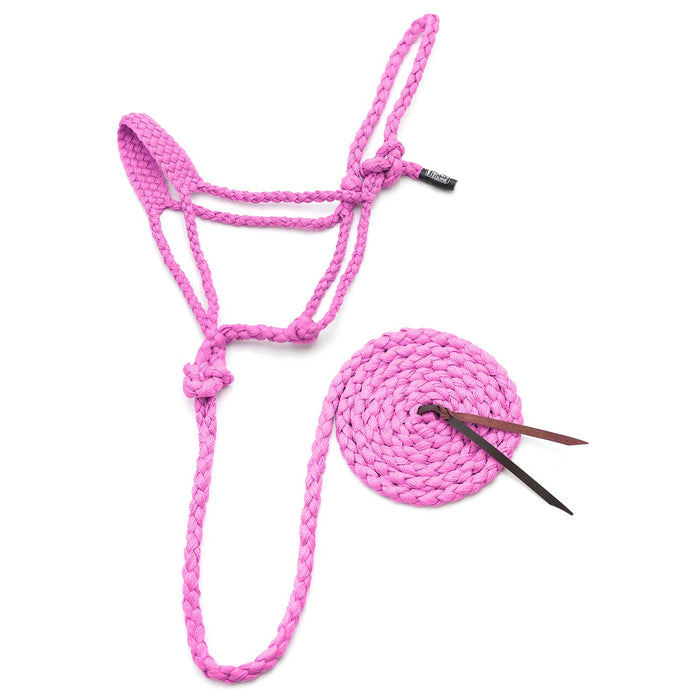 Jeffers Braided Mule Tape Halter with 10' Lead for Horses - JEF11F - Pink - Full - 27