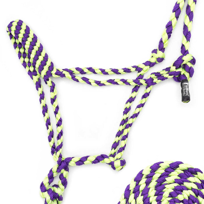 Jeffers Braided Mule Tape Halter with 10' Lead for Horses - JEF11P - Purple & Lime Green - Full - 40