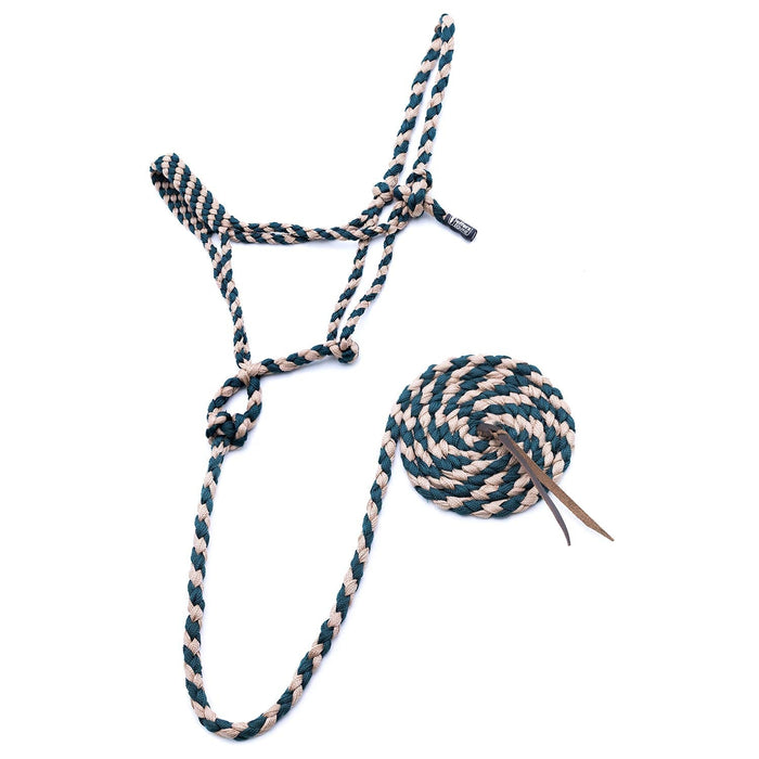 Jeffers Braided Mule Tape Halter with 10' Lead for Horses - JEF11T - Hunter Green & Tan - Full - 42