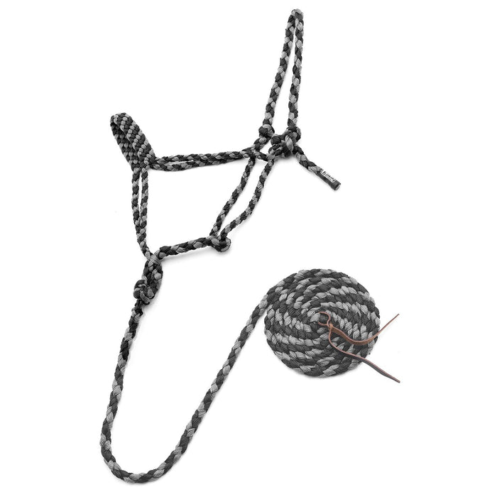 Jeffers Braided Mule Tape Halter with 10' Lead for Horses - JEF11U - Black & Grey - Full - 47