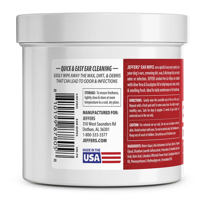 Jeffers Dog Ear Cleaning Wipes, 100 ct - JEFZWD - 5.9 oz - 100 Pack - 8