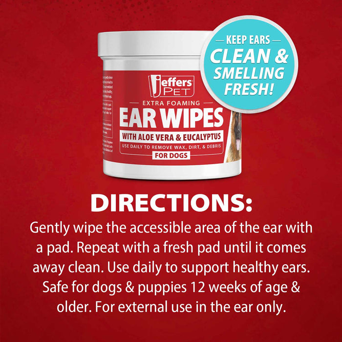 Jeffers Dog Ear Cleaning Wipes, 100 ct - JEFZWD - 5.9 oz - 100 Pack - 6
