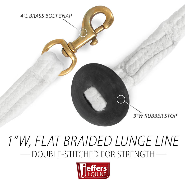 Jeffers Equine Braided Cotton Lunge Line with Rubber Stopper, 25' L - FML1 - White - 3