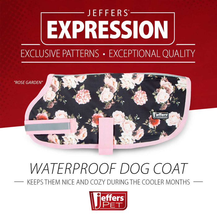 Jeffers Expression 600D Waterproof Ripstop Dog Coat, 240 Gram - JEF2HK - Rose Garden - 16" - 15