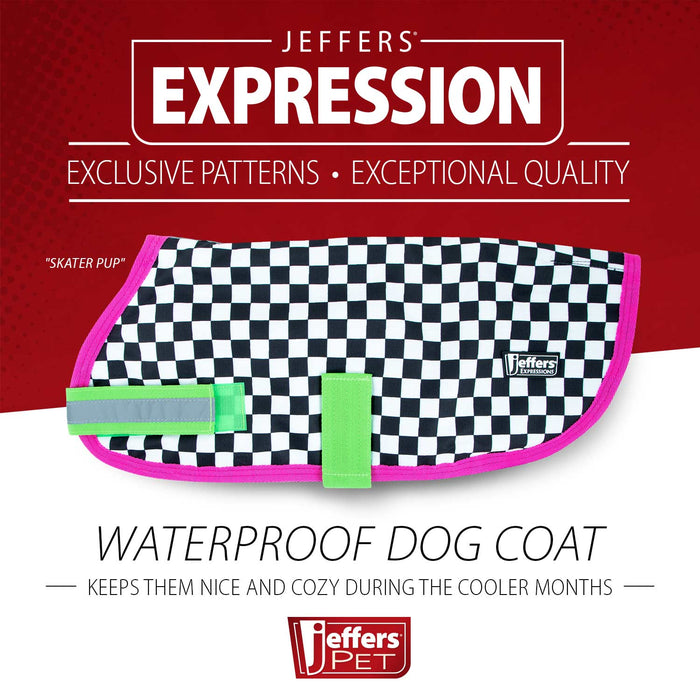 Jeffers Expression 600D Waterproof Ripstop Dog Coat, 240 Gram - JEF2J4 - Skater Pup - 16" - 29