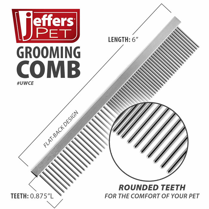 Jeffers Flat Back Pet Grooming Combs - UWCE - 6"L - 7/8" teeth - 2