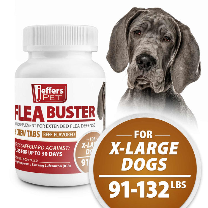 Jeffers Flea Buster Monthly Oral Flea Supplement for Dogs - JEFZV5 - 91 - 132 lbs - Beef - 6 tabs - 18