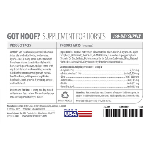 Jeffers Got Hoof? Concentrated Horse Hoof Supplement - JAXG1 - 10 lbs - 160 Day Supply - 3