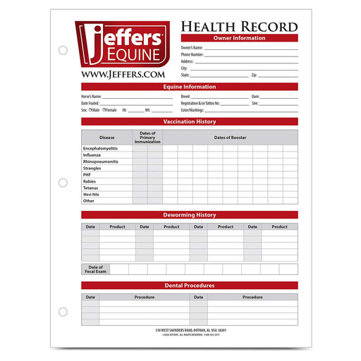 Jeffers Horse Health Records - JVH1 - Single Pack - 2