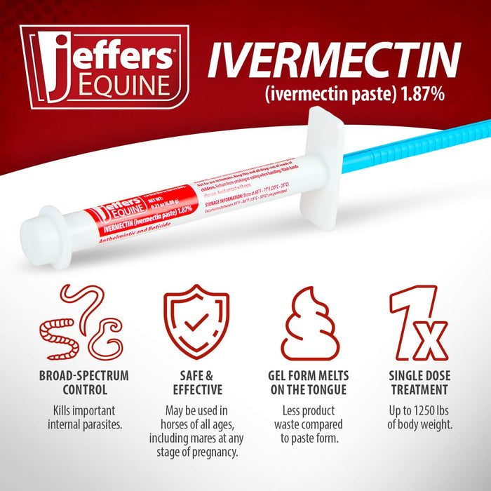 Jeffers Ivermectin Horse Dewormer Gel, Apple Flavored - JVBB - Single Pack - Apple - 3