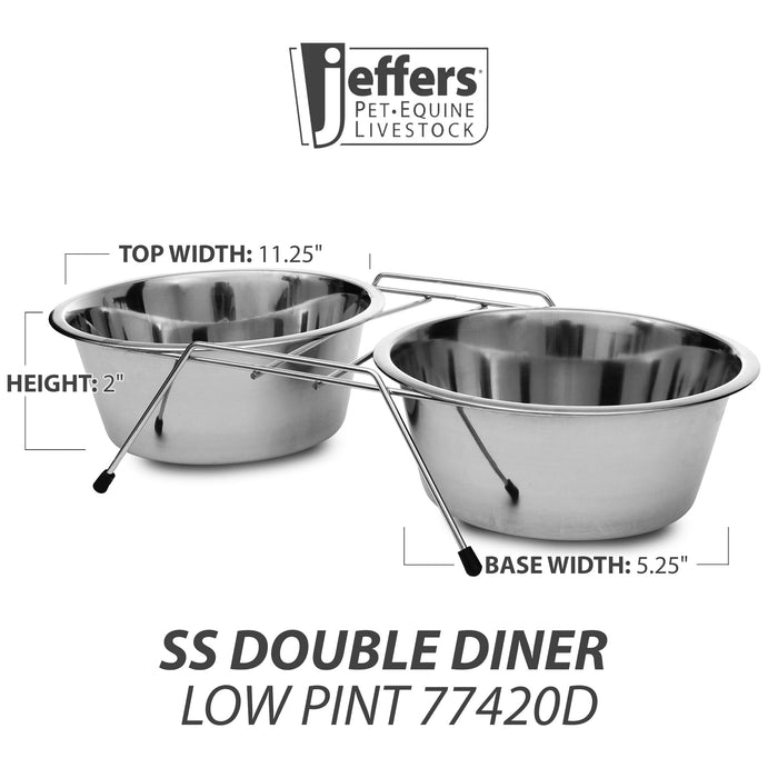 Jeffers Low Profile Stainless Steel Double Diner Pet Bowls - G3D1 - 2 (8 oz) Bowls - 1 Set - 8