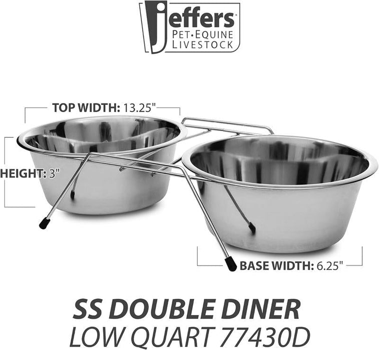 Jeffers Low Profile Stainless Steel Double Diner Pet Bowls - G3D3 - 2 (32 oz) Bowls - 1 Set - 3