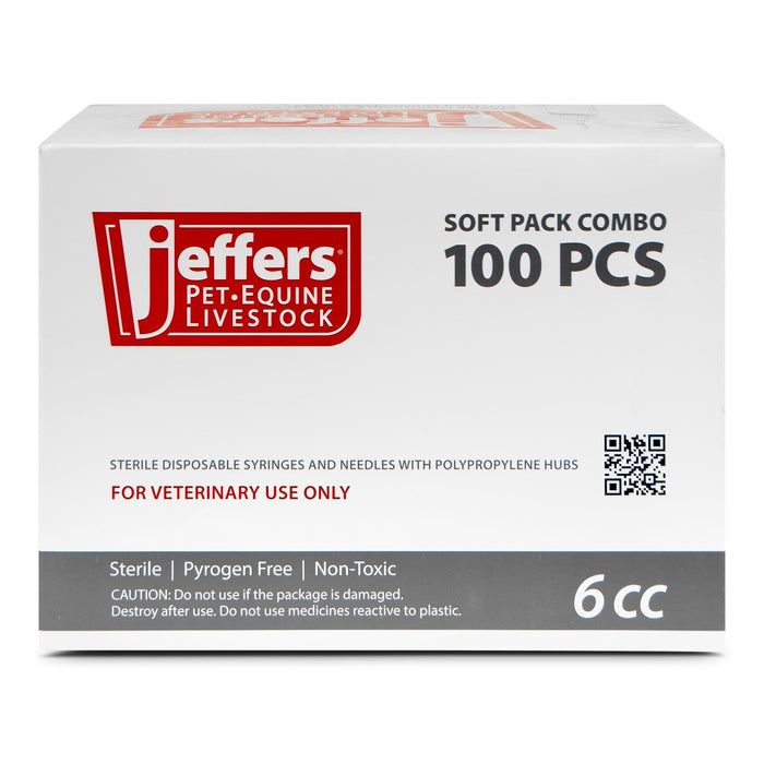 Jeffers Luer Lock Syringe/Needle Combo, Box of 100 - XQD5 - Luer Lock - 12 mL L.L. w/ 18 ga x 1" - 8