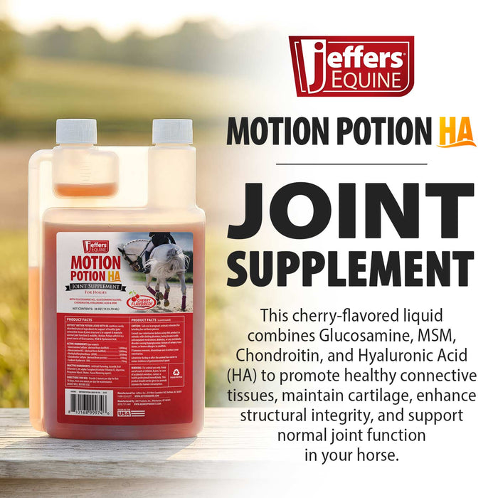 Jeffers Motion Potion Equine Joint Supplement Liquid with HA - JAXM3 - Cherry - 38 oz (28 to 38 servings) - 2