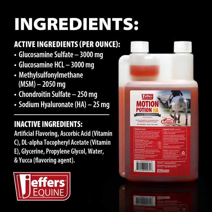 Jeffers Motion Potion Equine Joint Supplement Liquid with HA - JAXM3 - Cherry - 38 oz (28 to 38 servings) - 4