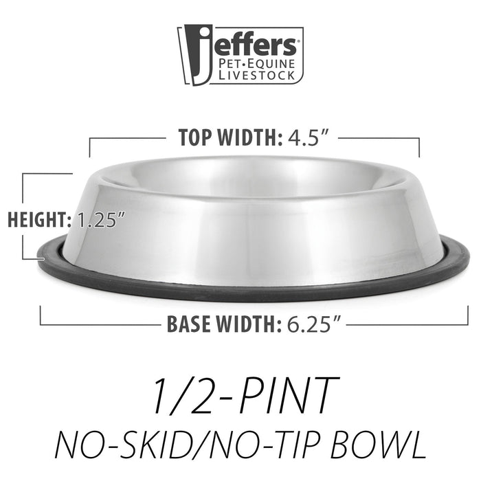 Jeffers No - Skid/No - Tip Stainless Steel Pet Bowls - G3N1 - 1 pint - 5