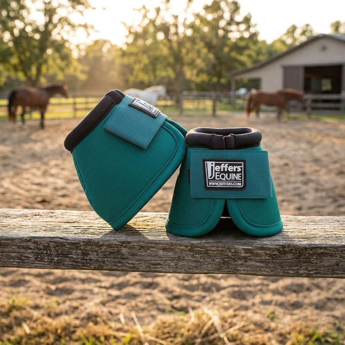 Jeffers No-Turn Bell Boots for Horses, Solid Colors, 2 Count - JEF2YB - Medium - Emerald Green - 2 ct - 34