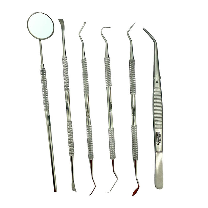 Jeffers Pet Dental Care Kit – Stainless Steel Scaler and Scraper Set for Dogs and Cats – Teeth Cleaning & Tartar Remover Tools - JIU6 - 6 Piece Pack - 1