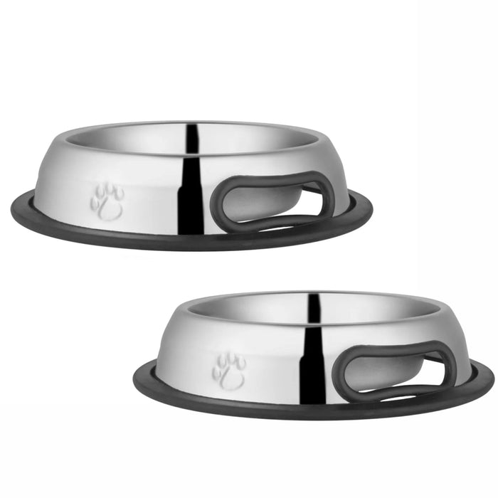 Jeffers Pet Embossed No - Tip Anti - Skid Stainless Steel Pet Bowls for Dogs, Cats, Puppies, Kittens – Rubber Base, Food & Water Feeding Dish for Home, Travel, Camping, Kennel - G3EB-2 - 16 oz (1 Pint) - 2 ct - 12