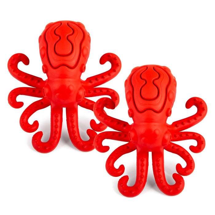 Jeffers Red Octopus Natural Rubber Treat Dispensing Dental Dog Chew Toy - I7QY-2 - Red - Medium - 2 - 15